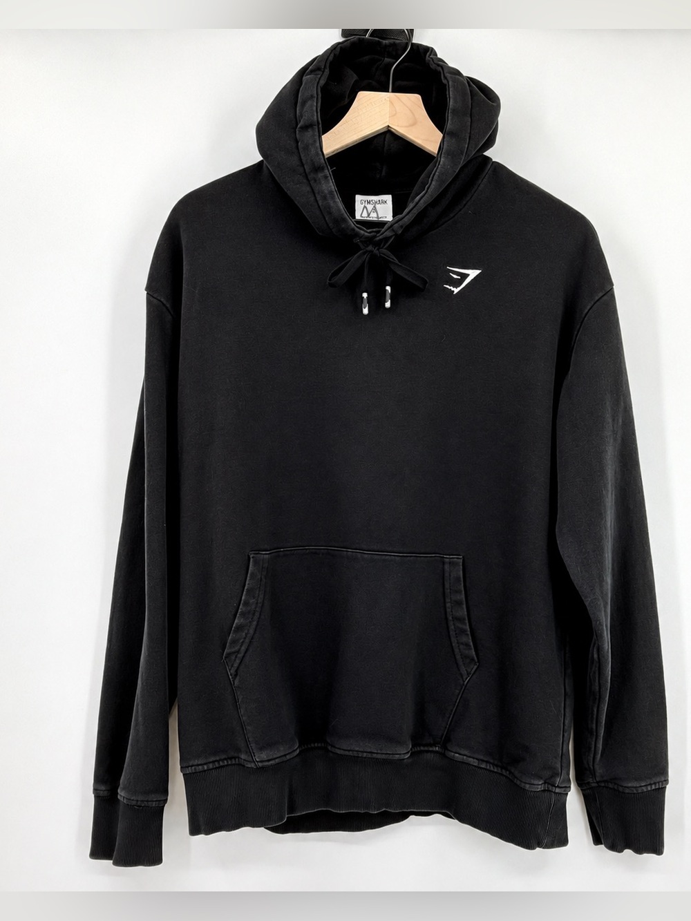 Gymshark Washed Black Pullover Hoodie Embroidered Logo